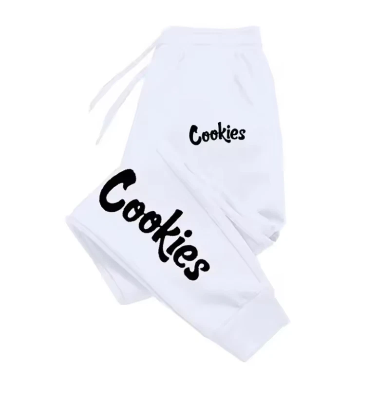 Pantalones deportivos con logotipo de galletas con cordón elástico cintura cálidos suaves informales Foto 3 de 4