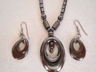 All HEMATITE Beaded PENDANT NECKLACE and Dangle Drop EARRING Set Magnet Clasp — photo 1