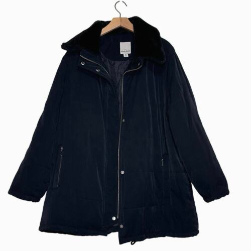 Anne Klein DuPont Thermolite Plus 3X Black Coat Faux Fur Collar Zip Pockets