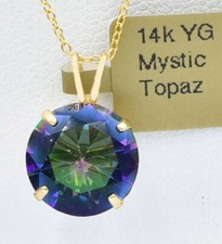 LAB CREATED 5.90 Cts MYSTIC TOPAZ PENDANT 14K YELLOW GOLD - New With Tag in Box