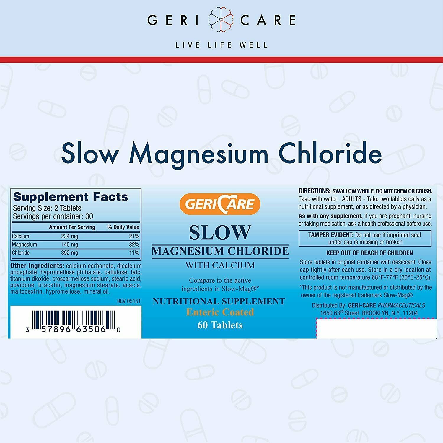 Gericare Slow Magnesium Chloride Calcium Nutritional Supplement Tablets