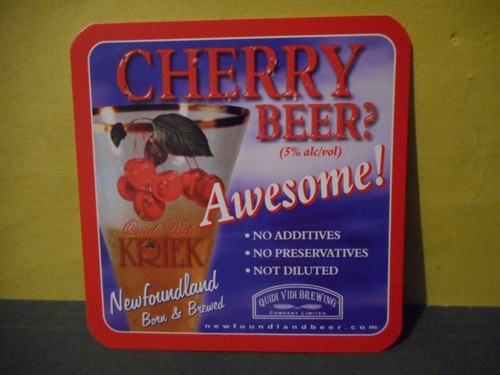 Quidi Vidi Brewing ''Cherry Beer'' Coaster,Mat,Newfoundland Brewed - Imagen 1 de 2