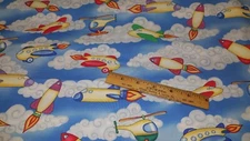 Fly By Day Michael Miller 100% Cotton Fabric Novelty Planes Rockets HALF YARD