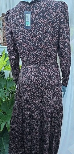 Womens MARKS AND SPENCER Brown Black Long Sleeve Long Dress Size UK 14 Reg BNWT - Bild 2 von 7