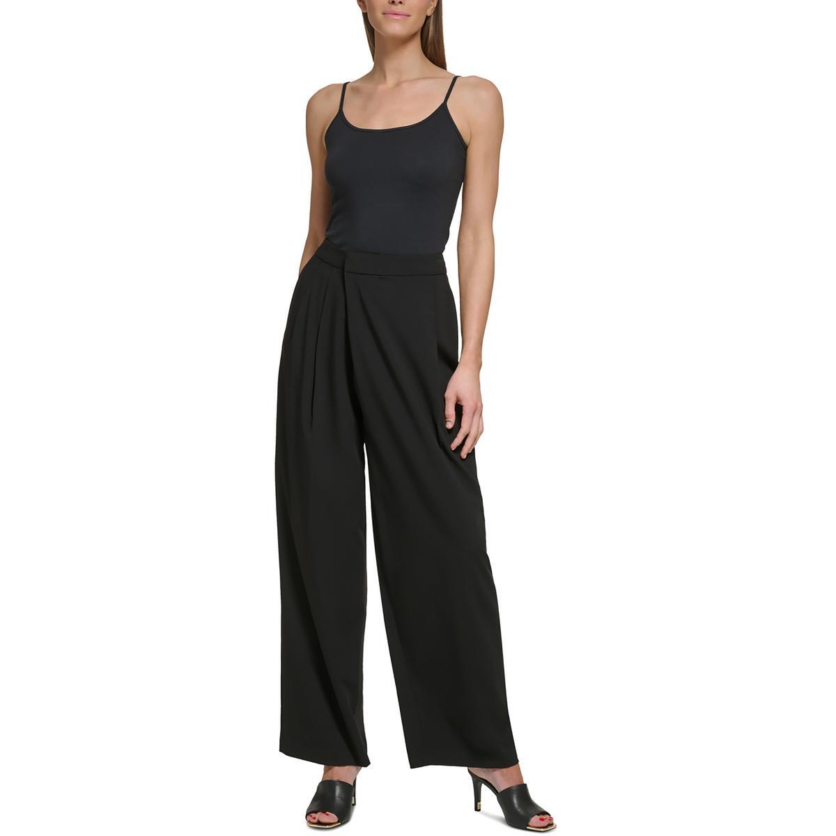 Женские черные плиссированные брюки с широкими штанинами DKNY 16 BHFO 5591
