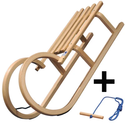 Schlitten COLINT Holzschlitten Leine Holz Rodel 100 cm Hörnerschlitten Winter