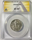 1919 S KEY DATE Standing LIBERTY Quarter ANACS Graded EF40 nice original coin !