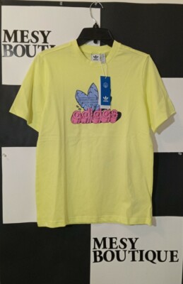 Adidas Originals Kids Boys  T-Shirt Short Sleeve Logo Print Yellow Sz L 13-15Yrs