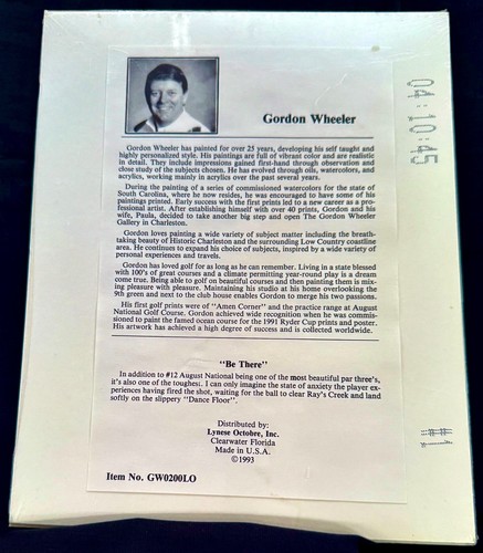 Augusta National Golf Club #12 Gordon Wheeler impresión "Be There" 1993 vintage - Imagen 2 de 2
