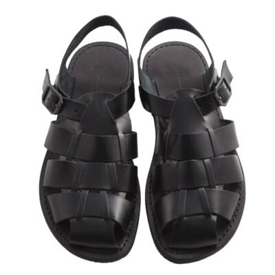 Men Closed Sandals Fisherman Style in Black Genuine Leather  display picture 2