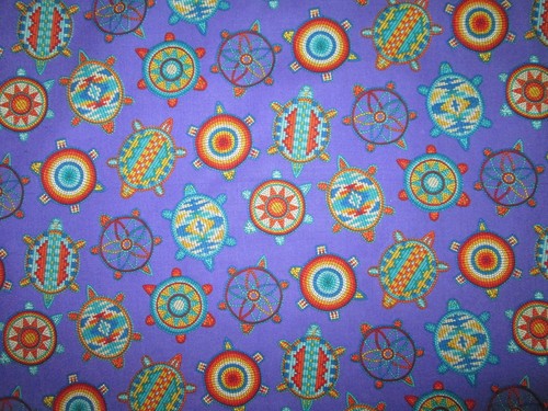 Navajo Totem Turtle Beaded Like Dream Catchers Black Cotton Fabric FQ - Picture 6 of 6