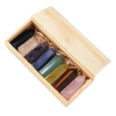 Hexagonal Crystal Point Set Box 8Pcs Healing Chakra Gemstone Column Beads 4-5CM