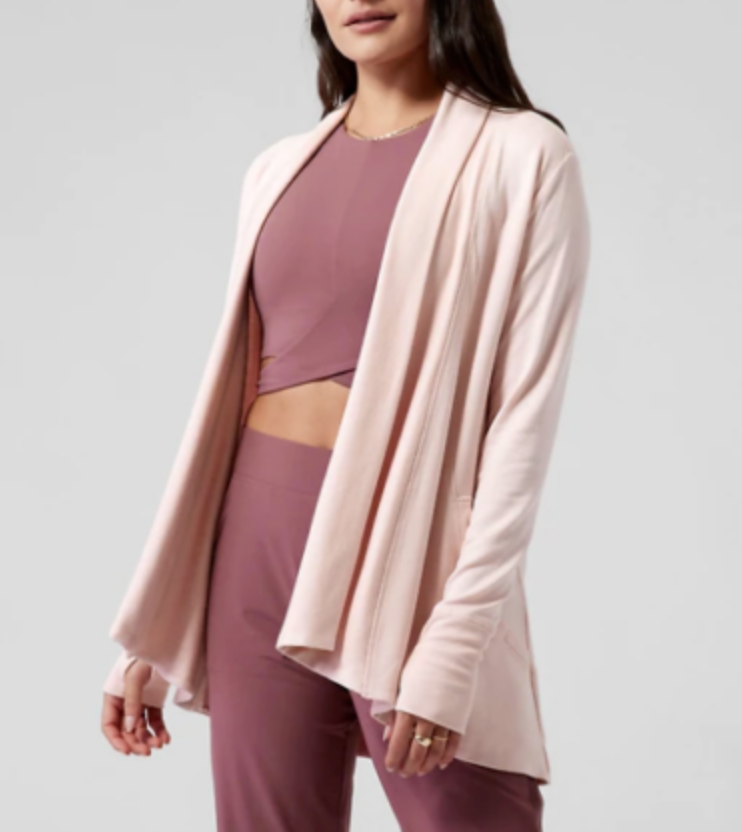ATHLETA ORCHID PINK POCKETS NIRVANA PRANAYAMA WRAP CARDIGAN PETITE