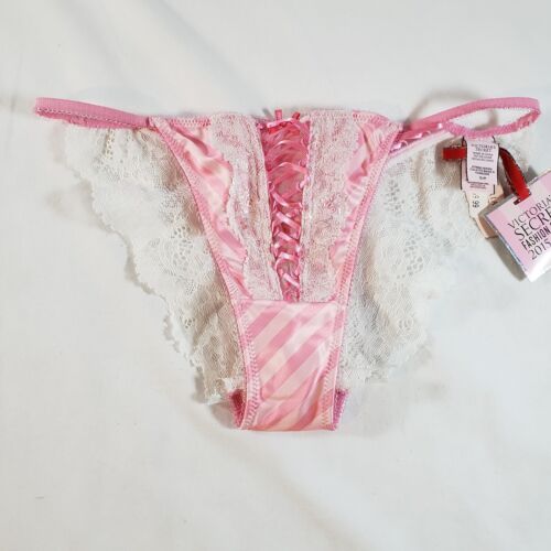 Victoria's Secret Satin-String-Bikini klein rosa weiß gestreift Modenschau