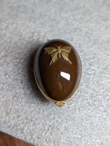 Limoges Neiman Marcus Brown Butterfly Porcelain Egg Trinket Box France Vtg