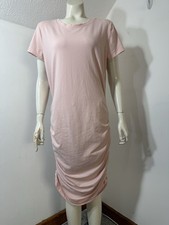 Nine West Womens XL Shortsleeved T Shirt Dress Light Pink Knit Ruched Sides Midi