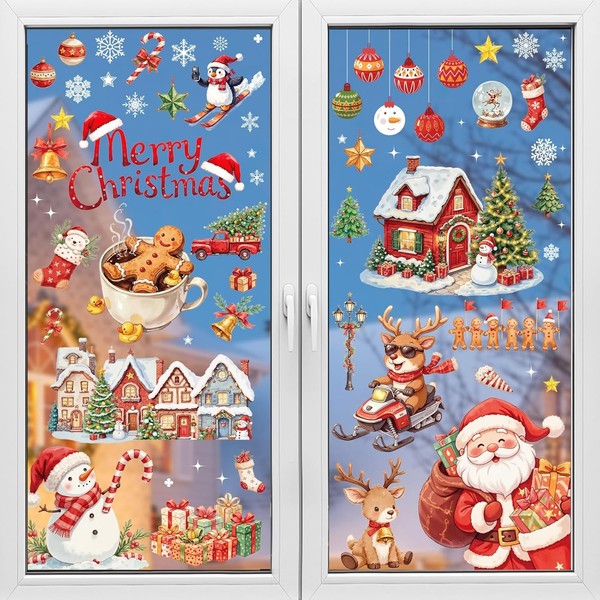 Joyoldelf 9 BläTter Weihnachten Fensterbilder Rentier Selbstklebend Doppelseitig-image