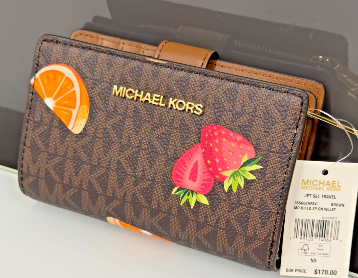 Michael Kors Jet Set Travel Medium Bifold Zip Wallet MK Fruits