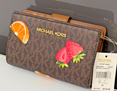Michael Kors Jet Set Travel Medium Bifold Zip Wallet MK Fruits