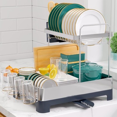 Kitsure Abtropfgestell - 2-stufiges rostfreies Abtropfbrettgestell mit Utensil