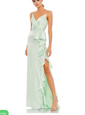 NWT Ieena Mac Duggal 67815 V Neck Sleeveless Dress ruffle slit green size 8