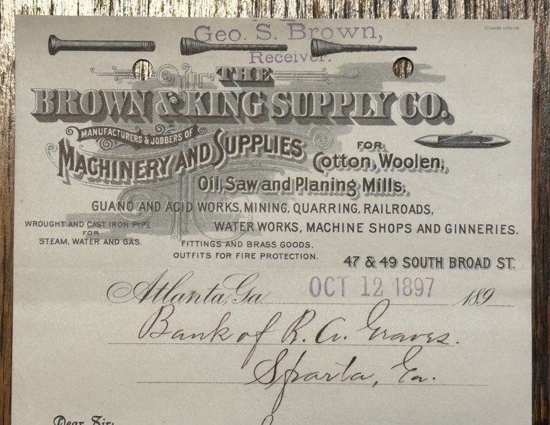 The Brown & King Supply Co. Machinery Supplies 1897 Billhead