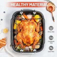 24lb Carbon Steel Nonstick Roasting Pan with Rack - BPA Free, Leak-Proof, 450°F