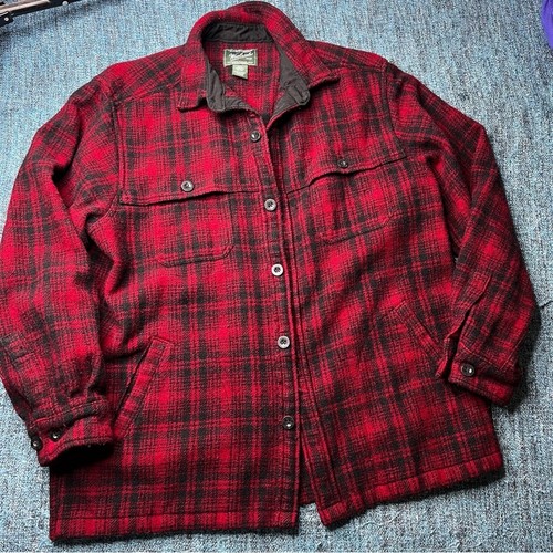 Woolrich Plaid Wool Chore Hunting Barn Coat in Red Black Men's Size XL Jacket - 第 1/9 張圖片