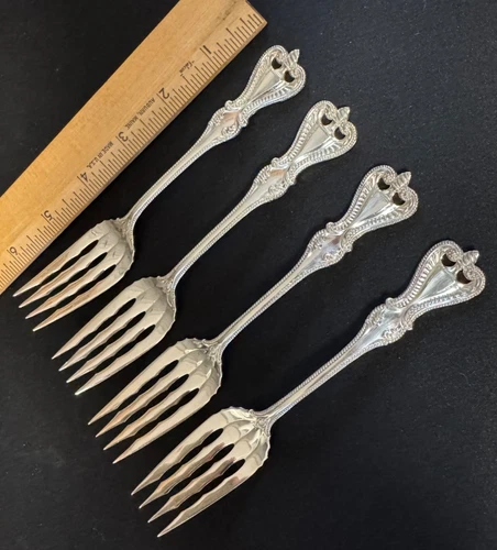 FOUR ANTIQUE TOWLE OLD COLONY (1894) STERLING SILVER DESSERT/SALAD  FORKS
