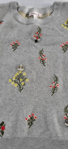 Nanette Lepore Embellished Sweater Women's Grey Floral Jeweled Spring NWT Sz XL - Picture 5 of 9