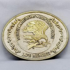 North American Hunting Club Belt Buckle   Eagle with Rifle  Shotgun Life Member