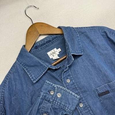 Vintage Calvin Klein Denim Shirt men's Large Blue Cotton Dark Metal buttons y2k