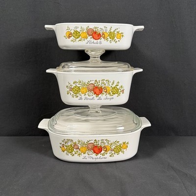 Corning Ware Spice of Life Casserole Set 1qt 1.5qt 2qt & 2 Lids Vintage 1972-79