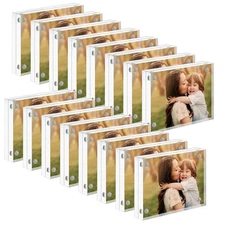 16 Pack Acrylic Frames, 2.5×3.5 Double Sided Magnetic Picture Frames, 20mm Cl...