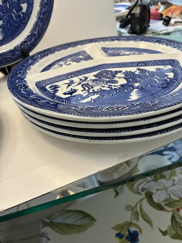 Vintage Blue Willow 11" Grill Plate Divided Section Made in England Lot of 9 Euc - Picture 17 of 24