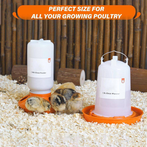 1L Chick Feeder 1.5L Waterer Kit with Adjustable Heights Anti-Tip Design for Chi - Picture 4 of 7