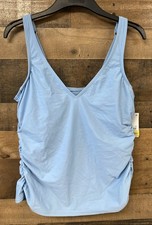 Lands' End Women's V-Neck Shirred Tankini Top Blue Size 12 Underwire New