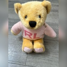 Ralph Lauren The ROMANCE BEAR Plush Teddy Bear wearing a Pink RL Sweater