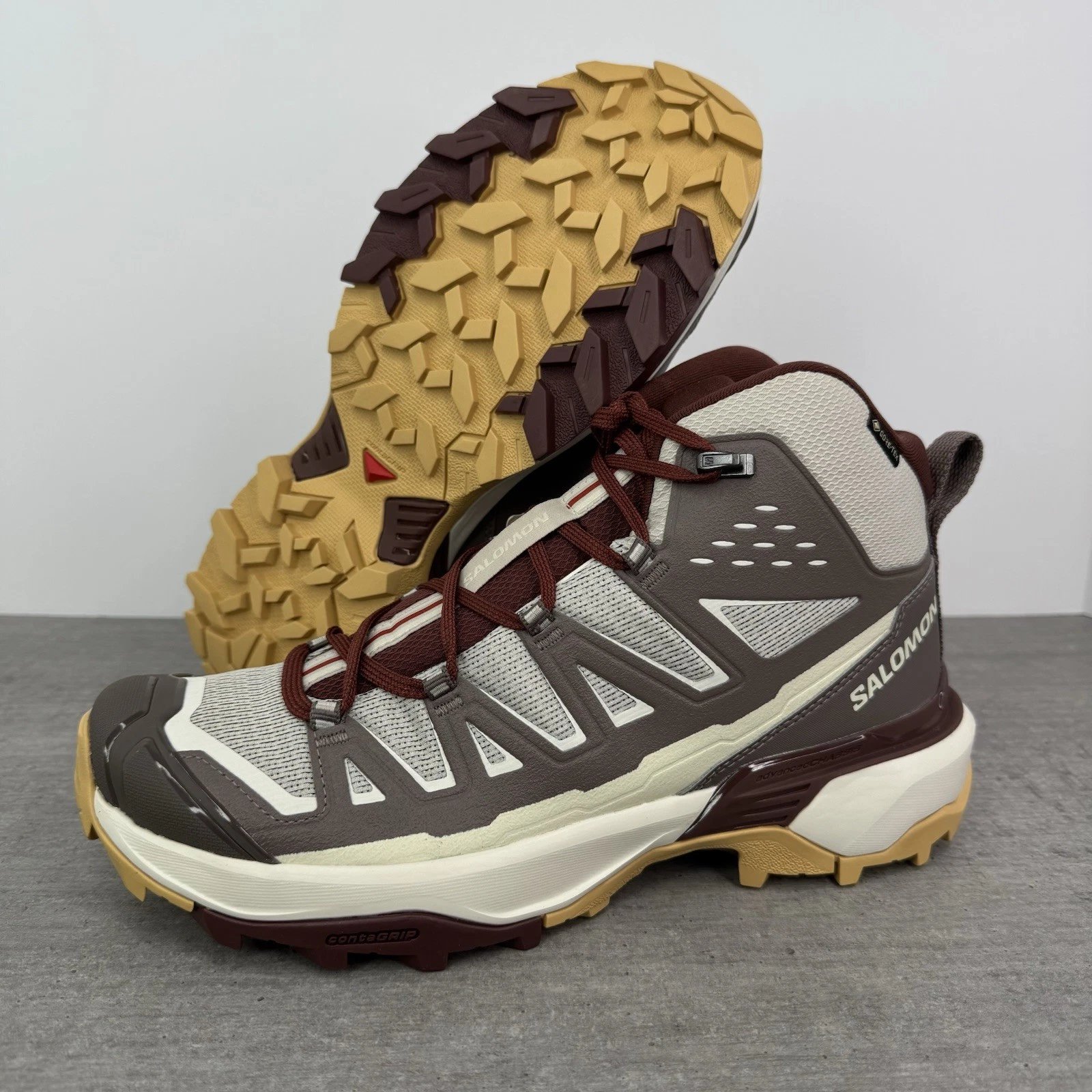 Salomon X Ultra 360 Edge Mid GTX Hiking Boots - Taupe/Red - Women Size 9