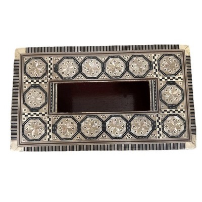 Handmade Egyptian Arabesque Tissue Box Beech Wood With Inlaid Mother Of Pearls