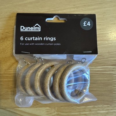 Dunelm Gardinenstangenringe 6er Pack zur Verwendung mit Gardinenstangen aus Holz - NEU