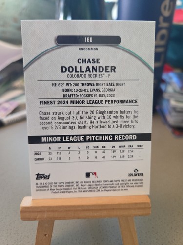 2025 Topps Baseball Finest Chase Dollander non comune #160 RC Colorado Rockies - Foto 2 di 2