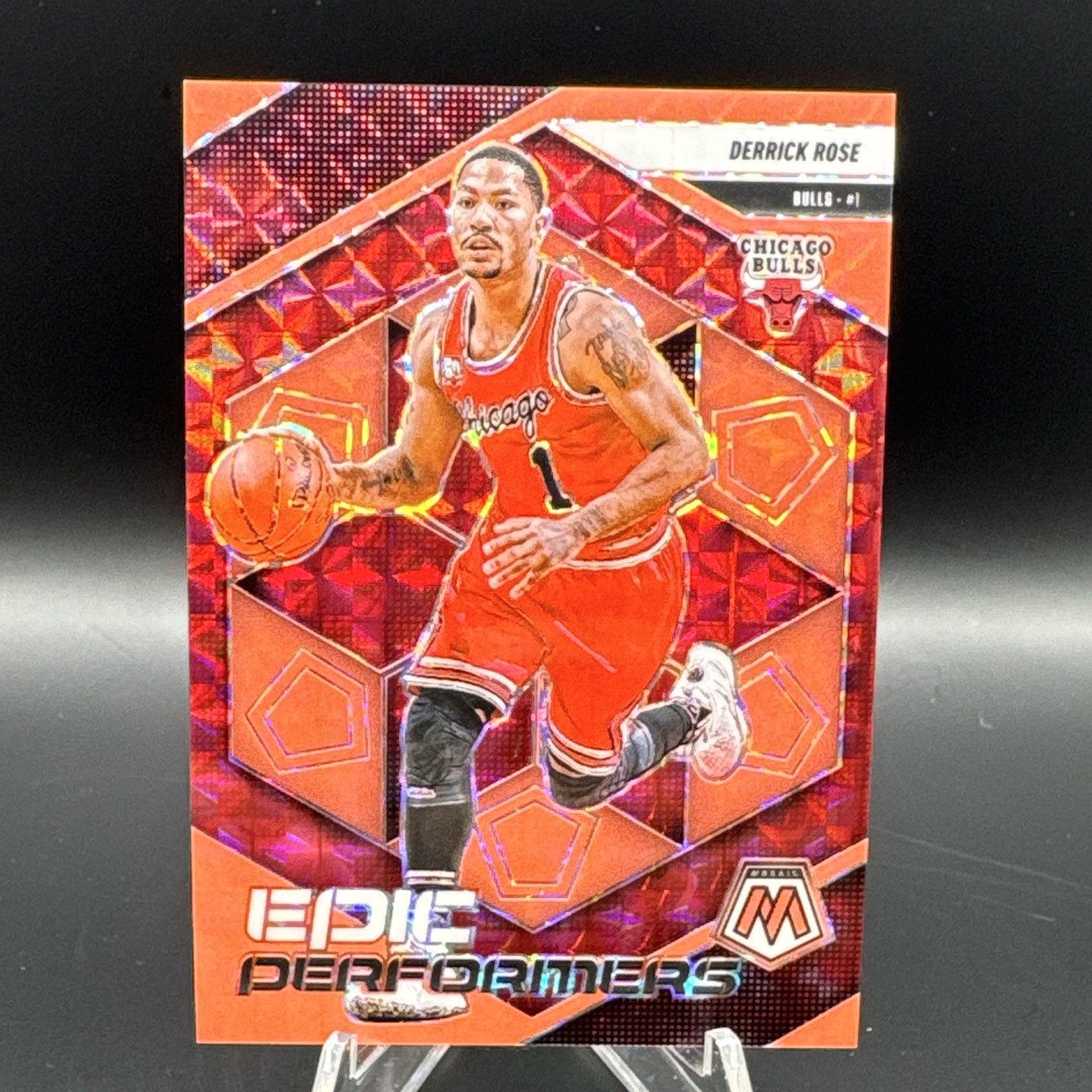 Panini 2024-25 Mosaic Epic Performers Derrick Rose Bulls Red Fluorescent /75 #17