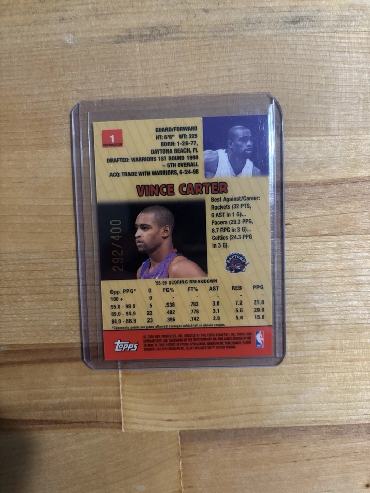 1999-2000 Bowman's Best Basketball Refractor #1 Vince Carter #/400 Foto 2 de 2