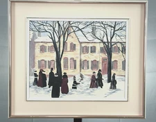 Original Acrylic Painting “Au retour de l’église” - Signed- Framed Canadian Art