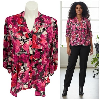 Style & Co Top Womens 2X Pink Floral Peplum Office Corpcore Work Dopamine