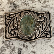 Vintage Belt Buckle Turquoise Stone - Vines - Southwestern Rodeo Cowgirl Cowboy