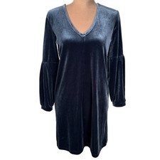 Madewell Velvet V Neck Bell Sleeve Mini Dress Navy Blue XXS Party Event