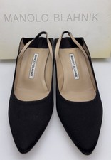 Manolo Blahnik W Vetements Women's Black Satin Leather Sling Back Heels Size 38