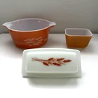 VTG Pyrex Lot 3 : Butter Dish Autumn Harvest Wheat, Fridge Dish, Casserole Dish